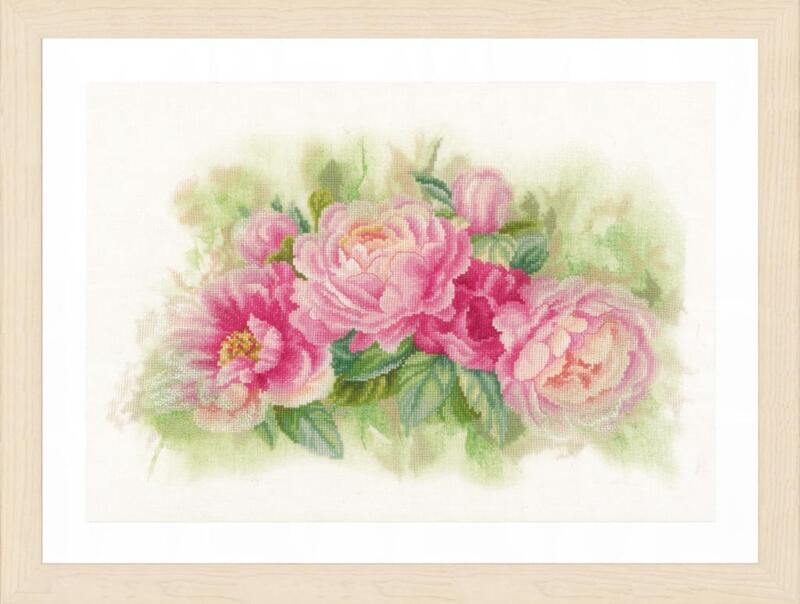 pn-0170933 набор для вышивки крестом lanarte bouquet of peonies "букет пионов" | интернет-магазин Елена-Рукоделие