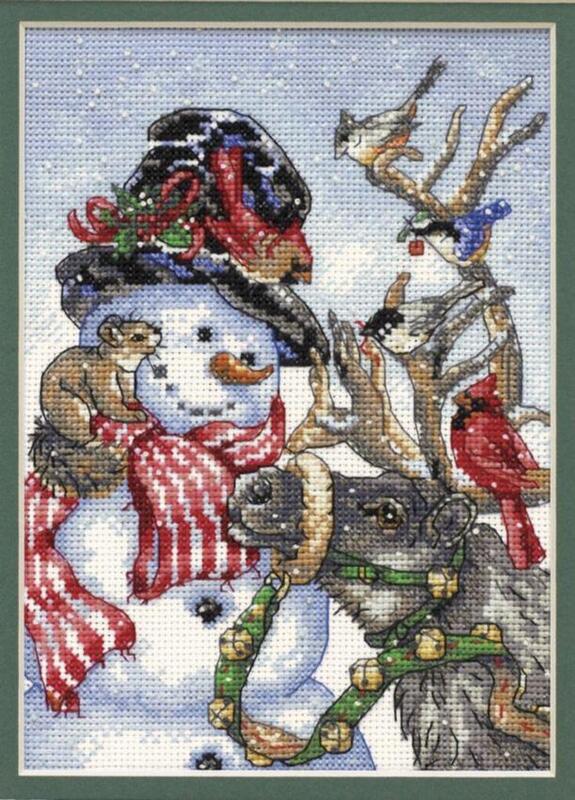 08824 Набір для вишивання хрестом DIMENSIONS Snowman &amp; Reindeer "Сніговик та північний олень" | інтернет-магазин 'Елена-Рукоделие'