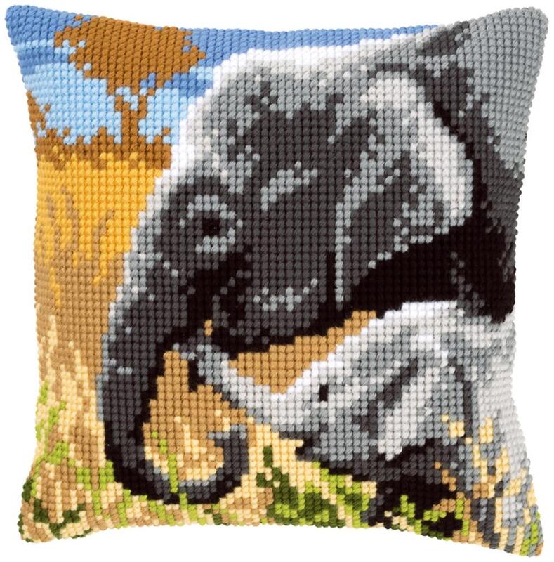 pn-0146813 набор для вышивания крестом (подушка) vervaco elephant love "слоновая любовь" | интернет-магазин Елена-Рукоделие