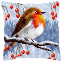 фото pn-0149810 набор для вышивания крестом (подушка) vervaco red robin in winter "робин в зимний период. снегирь"
