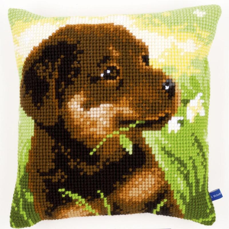 pn-0150689 набор для вышивания крестом (подушка) vervaco rottweiler puppy "щенок ротвейлера" | интернет-магазин Елена-Рукоделие