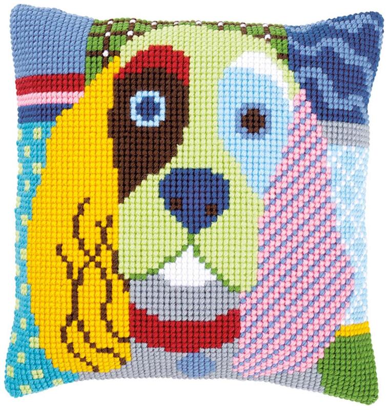 pn-0156109 набор для вышивания крестом (подушка) vervaco modern dog "современная собака" | интернет-магазин Елена-Рукоделие
