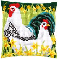 pn-0158006 набор для вышивания крестом (подушка) vervaco chickens "куры" | интернет-магазин Елена-Рукоделие