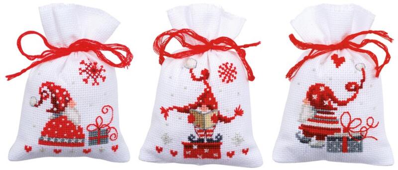 PN-0165994 Набір для вишивання хрестом (мішечки для саше) Vervaco Christmas gnomes "Різдвяні гноми" | інтернет-магазин 'Елена-Рукоделие'