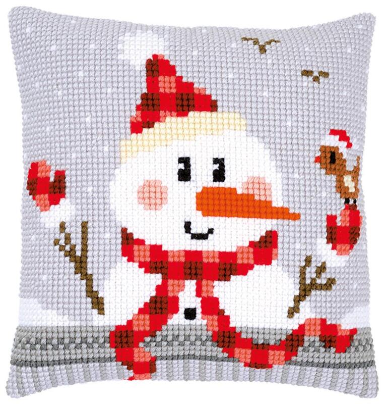 pn-0168751 набор для вышивания крестом (подушка) vervaco snowman "снеговик"  | интернет-магазин Елена-Рукоделие