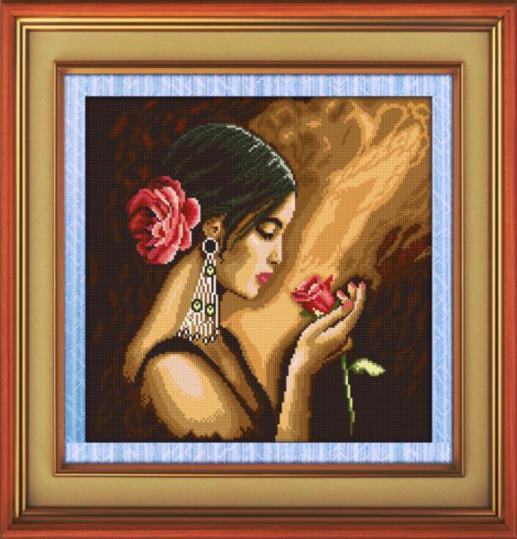 013L Набір для малювання камінцями (полотно) "Іспанка з квіткою" LasKo | інтернет-магазин 'Елена-Рукоделие'