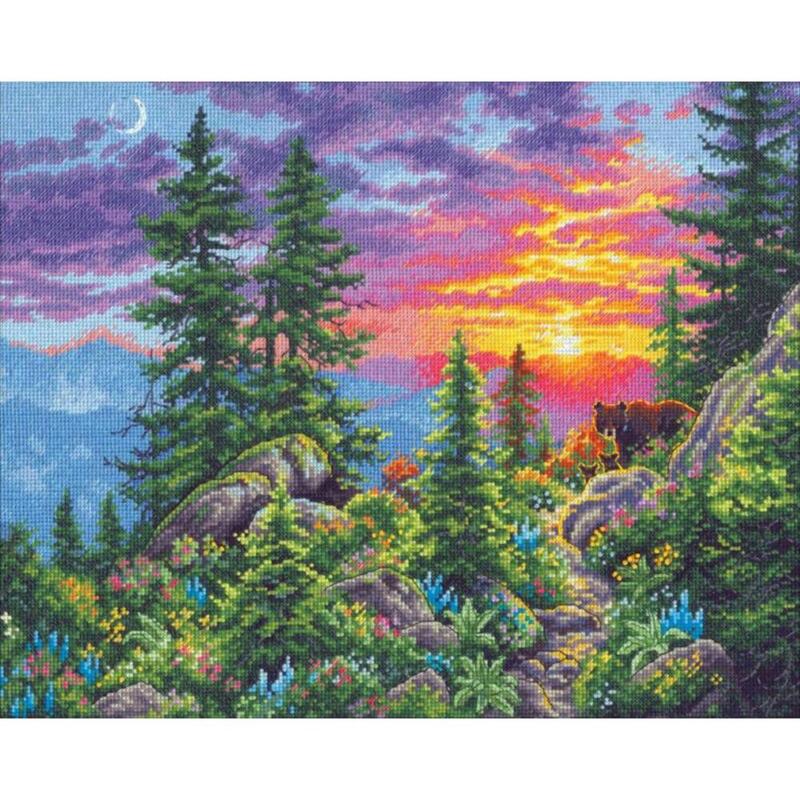 70-35383 набор для вышивания крестом dimensions sunset mountain trail "закат в горах" | интернет-магазин Елена-Рукоделие