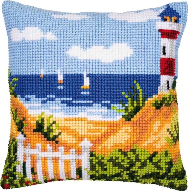 pn-0008731 набор для вышивания (подушка) 40х40, seascape маяк- морской пейзаж vervaco | интернет-магазин Елена-Рукоделие
