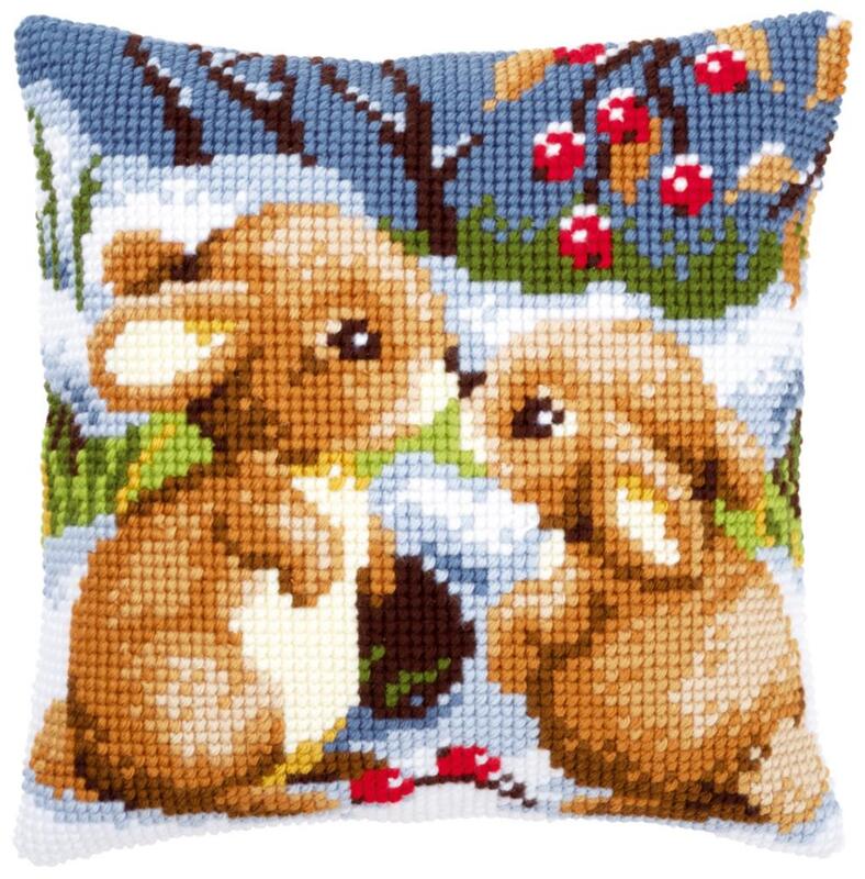 pn-0021832 набор для вышивания крестом (подушка) vervaco "снежные кролики" | интернет-магазин Елена-Рукоделие