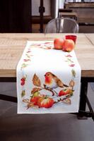 фото PN-0146877 Набір для вишивання хрестиком (доріжка на стіл) Vervaco, Robin redbreast with apples 32х84, аїда 11
