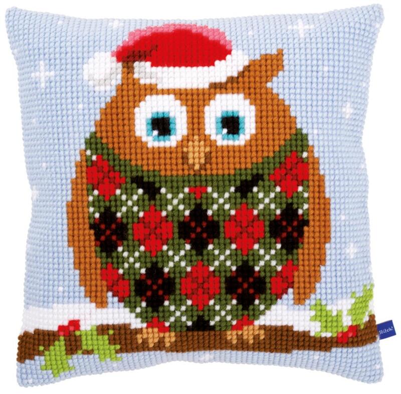 PN-0154717 Набір для вишивання хрестом (подушка) Vervaco Christmas Jumper Owl "Різдвяний стрибун Сова" | інтернет-магазин 'Елена-Рукоделие'