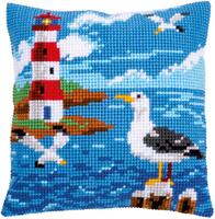 фото PN-0158364 Набір для вишивання хрестом (подушка) Vervaco Lighthouse and seagulls "Маяк та чайки"
