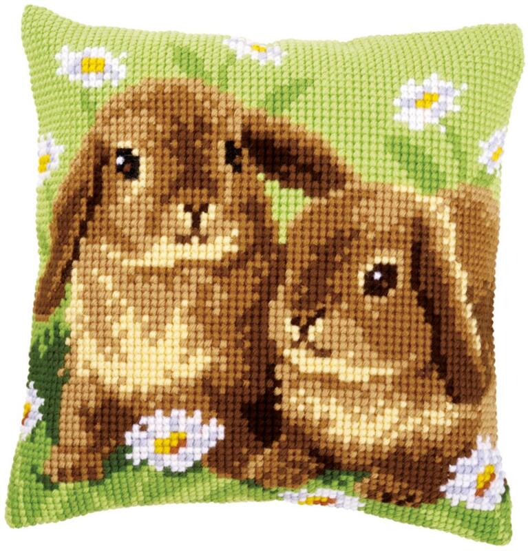 PN-0162709 Набір для вишивання хрестом (подушка) Vervaco Two rabbits "Два кролика" | інтернет-магазин 'Елена-Рукоделие'
