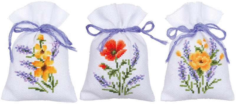 pn-0165143 набор для вышивания крестом (мешочки) vervaco flowers and lavender, 3 по 8х12, аида 18, с | интернет-магазин Елена-Рукоделие