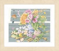 pn-0147504 набор для вышивки цветы на скамейке, 36х28, аида 14, счетный крест lanarte | интернет-магазин Елена-Рукоделие