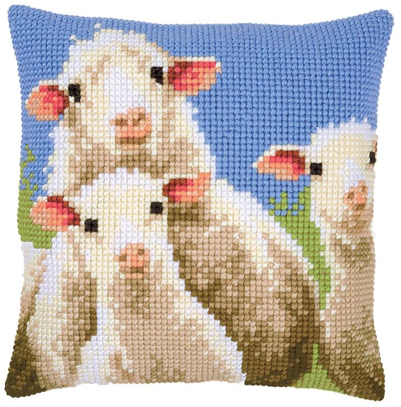 PN-0157426 Набір для вишивання хрестом (подушка) Vervaco Curious sheep "Цікаві вівці"	 | інтернет-магазин 'Елена-Рукоделие'