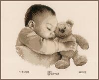 фото pn-0163566 набор для вышивки младенец с медведем, 24х23, аида 14, счетный крест vervaco