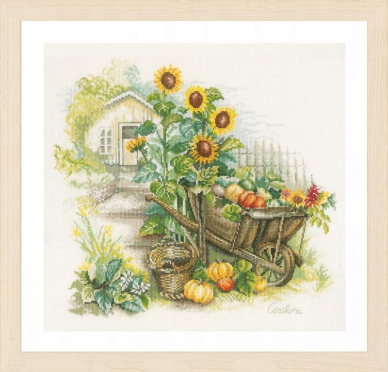 PN-0007988 Набір для вишивки хрестом LanArte Wheelbarrow &amp; sunflowers "Соняшники та віз" | інтернет-магазин 'Елена-Рукоделие'