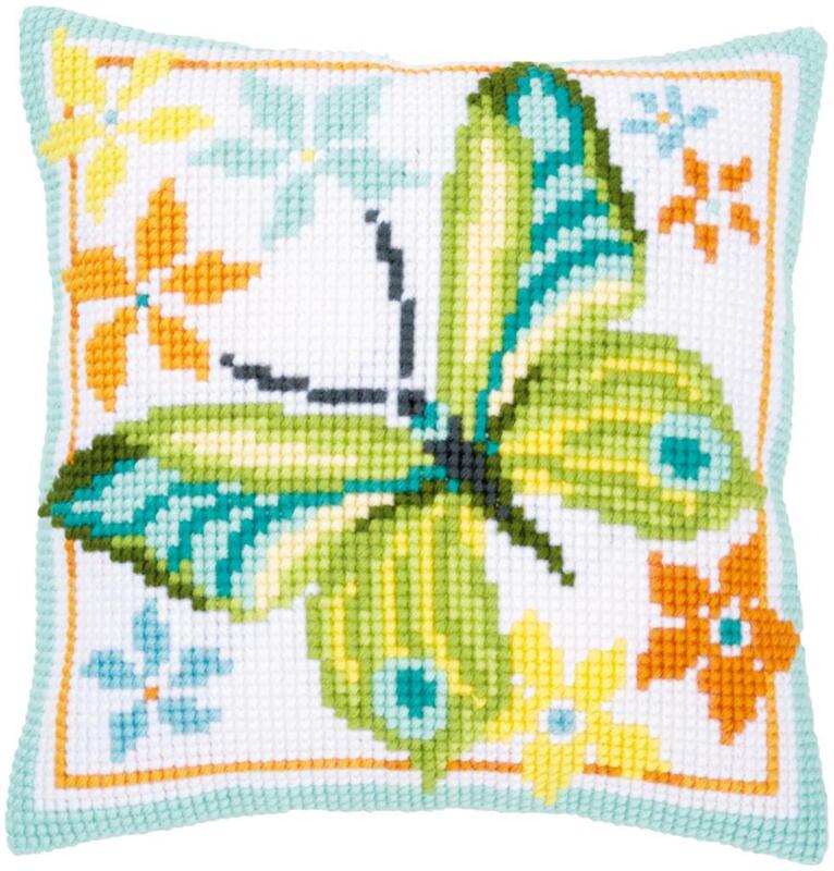 PN-0163342 Набір для вишивання хрестом (подушка) Vervaco Green butterfly "Зелений метелик" | інтернет-магазин 'Елена-Рукоделие'