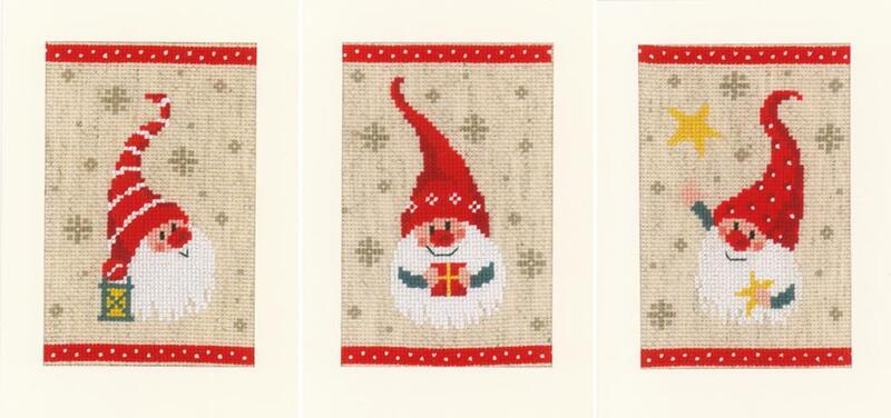 pn-0184428 набор для вышивания крестом vervaco, christmas gnomes 3 по 10,5х15, аида 18 | интернет-магазин Елена-Рукоделие