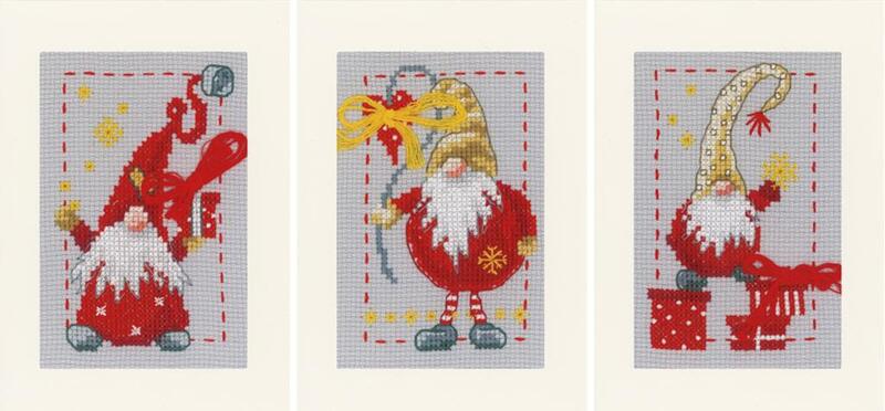 pn-0185078 набор для вышивания крест christmas gnomes, 3 по 10,5х15 аида 14 vervaco | интернет-магазин Елена-Рукоделие
