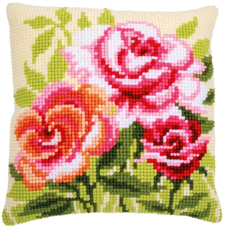 pn-0166936 набор подушек для вышивки крестом розы  vervaco | интернет-магазин Елена-Рукоделие