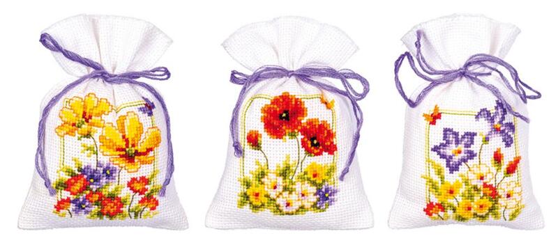 pn-0145823 набор для вышивания крестом (мешочки для саше) vervaco summer flowers "летние цветы" | интернет-магазин Елена-Рукоделие