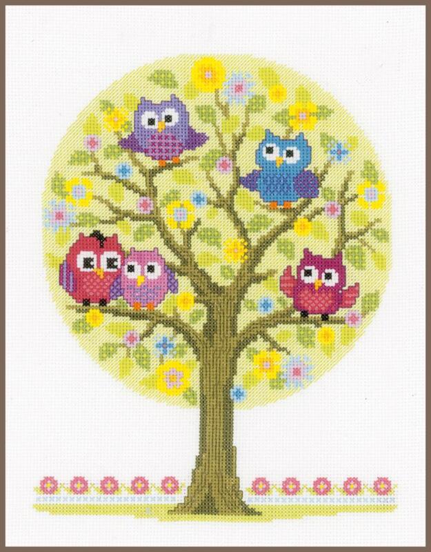 pn-0146618 набор для вышивки крестом vervaco little owls tree "маленькое дерево совы" | интернет-магазин Елена-Рукоделие