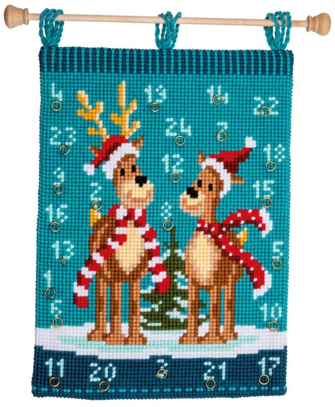 pn-0147503 набор для вышивания крестом (календарь-панно) vervaco elk with scarves "лоси с шарфами" | интернет-магазин Елена-Рукоделие