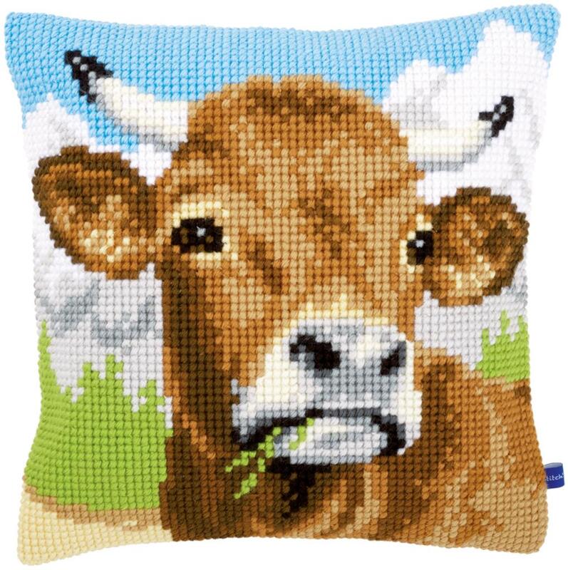 pn-0148000 набор для вышивания крестом (подушка) vervaco cow "корова" | интернет-магазин Елена-Рукоделие
