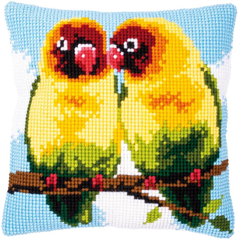 pn-0153553 набор для вышивания крестом (подушка) vervaco lovebirds "неразлучники" | интернет-магазин Елена-Рукоделие