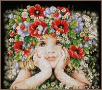 pn-0156698 набор для вышивки крестом lanarte girl with flowers "девушка с цветами" | интернет-магазин Елена-Рукоделие
