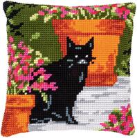 фото pn-0184395 набор для вышивания крестом (подушка) vervaco cat between flowers "чёрный кот в цветах"