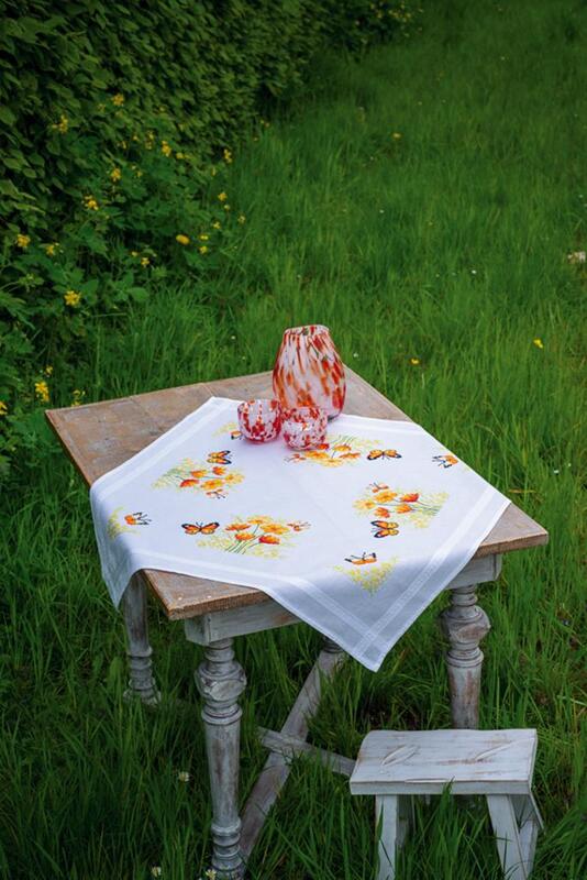 pn-0187348 набор для вышивания салфетки vervaco оранжевые цветы и бабочки | интернет-магазин Елена-Рукоделие