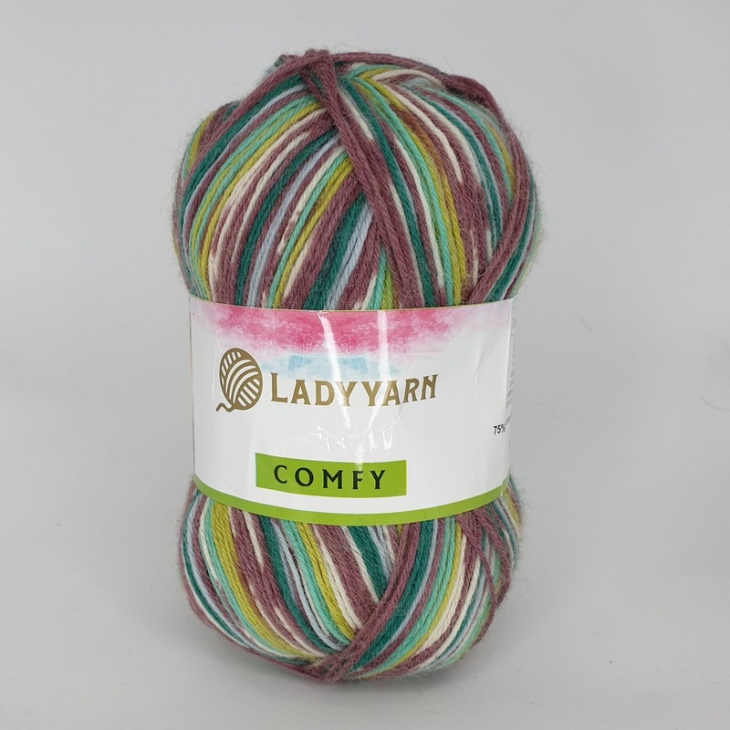 носочная пряжа lady yarn comfy пестрая | интернет-магазин Елена-Рукоделие
