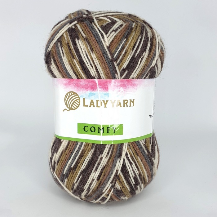 носочна пряжа lady yarn comfy бежево-коричневий  | интернет-магазин Елена-Рукоделие