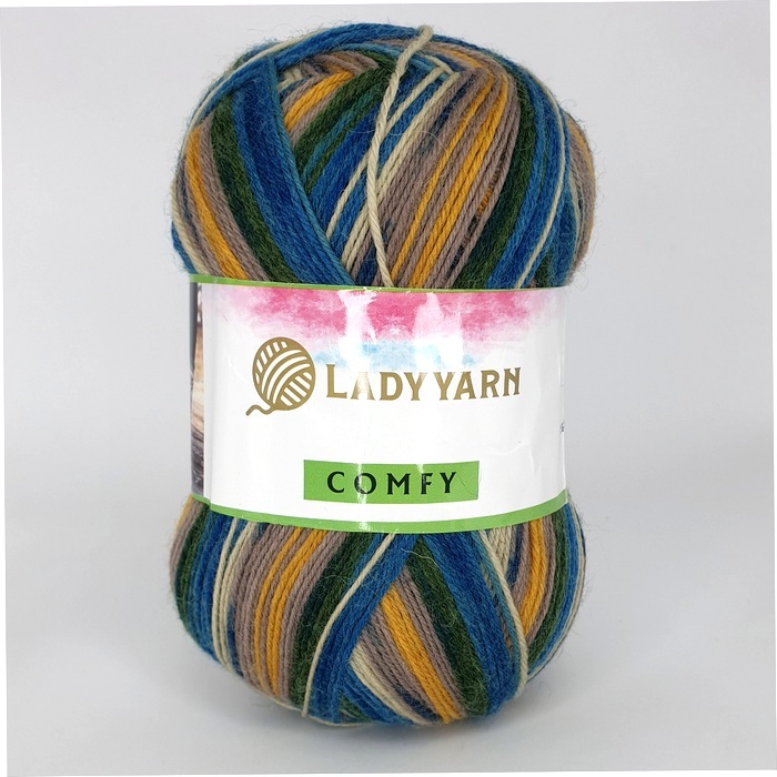 носочна пряжа lady yarn comfy синьо-зелено-бежевий | интернет-магазин Елена-Рукоделие