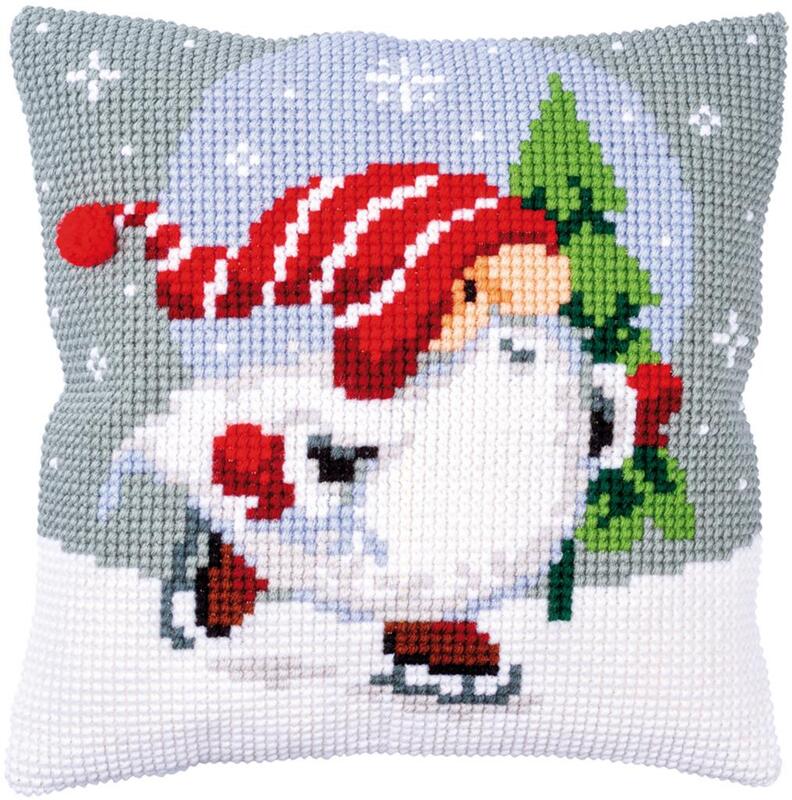 pn-0188660 набор для вышивания крестом (подушка) vervaco christmas gnome on ice "рождественский гном на льду" | интернет-магазин Елена-Рукоделие