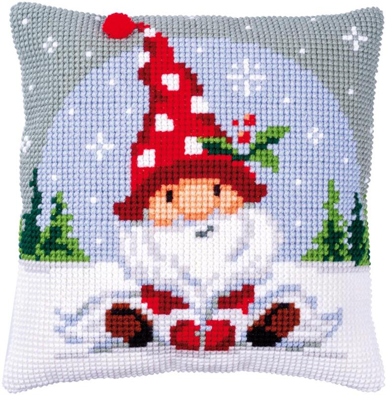 pn-0188665 набор для вышивания крестом (подушка) vervaco christmas gnome in snow " рождественский гном в снегу" | интернет-магазин Елена-Рукоделие