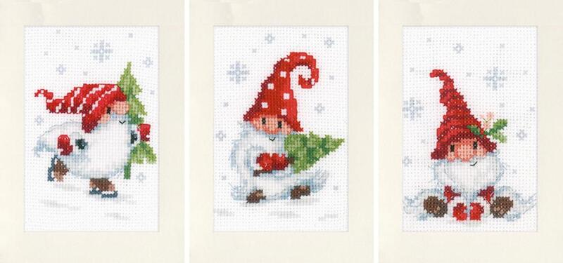 pn-0189708 набор для вышивания крестом (открытки) vervaco christmas gnomes "рождественские гномы" | интернет-магазин Елена-Рукоделие