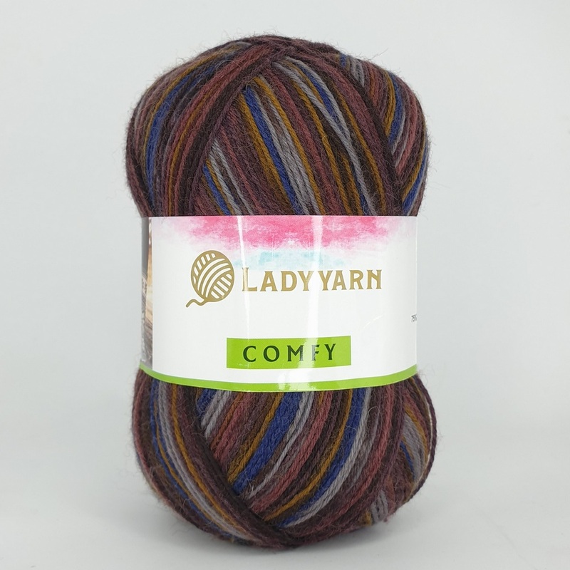 носочна пряжа lady yarn comfy бордо-синій-жовтий | интернет-магазин Елена-Рукоделие