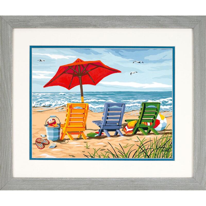 91316 Набір для малювання фарбами за номерами "Тріо шезлонгів на березі" | інтернет-магазин 'Елена-Рукоделие'